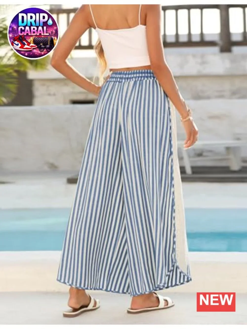 Wide Leg Lounge Pants with Side Lace Accents - Flat Front, High Rise Palazzo